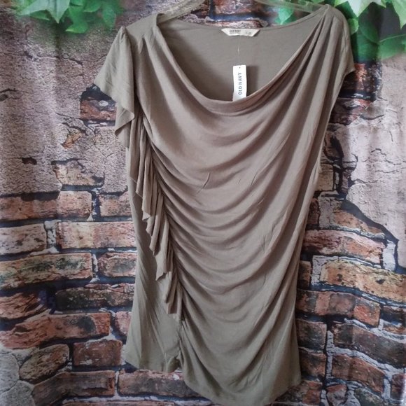 𝅺Drape Ruffled Sleeveless Dusty Army Green Tunic Blouse - Picture 1 of 4